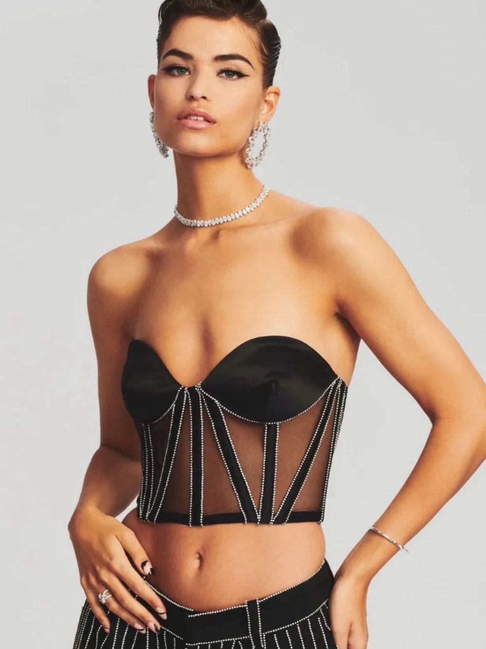 Strapless Black Rhinestone Corsette Top